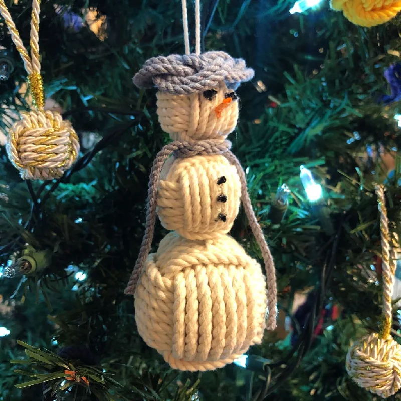 Gray Cap Nautical Snowman Hand Woven Monkey Knots for your tree