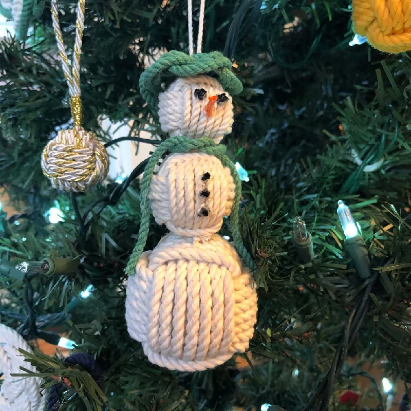 Green Cap Nautical Snowman Hand Woven Monkey Knots for your tree