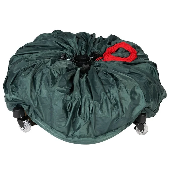 Green Collapsible Rolling Upright Christmas Tree Storage Bag With Rolling Tree Stand