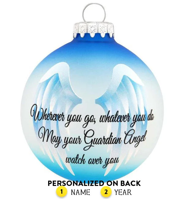 Personalized Guardian Angel Wings Glass Ornament