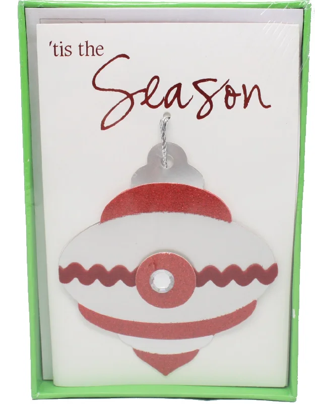 Handmade Christmas Card 10 Pack - Silver Red Ornament