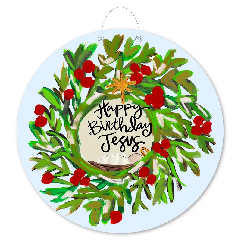 Happy Birthday Jesus Nativity Wreath Door Hanger