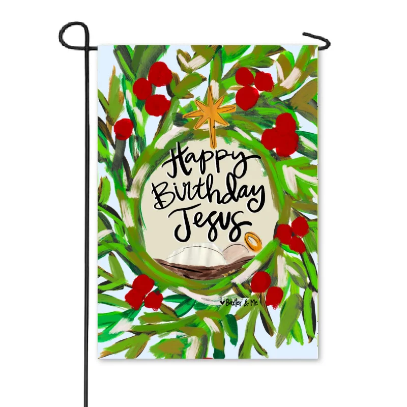 Happy Birthday Jesus Nativity Wreath Garden Flag