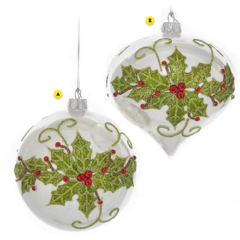 Holly Design Glass Bulb Ornament