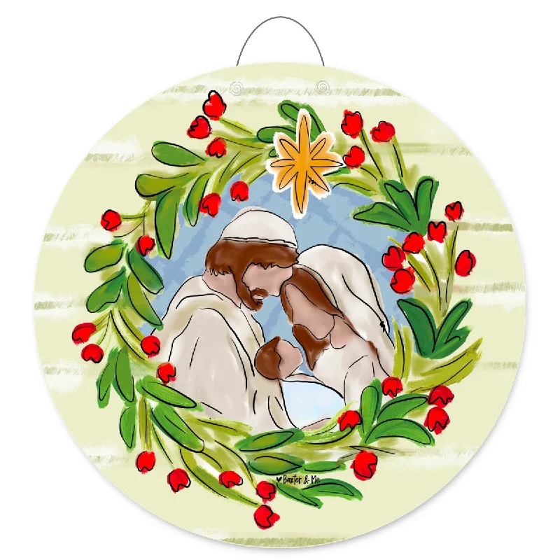 Joseph Mary Jesus Christmas Wreath Door Hanger