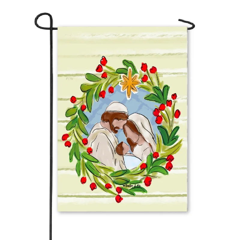 Joseph Mary Jesus Christmas Wreath Garden Flag