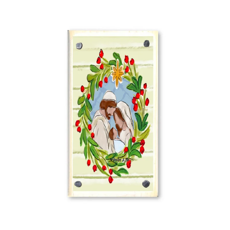 Joseph Mary Jesus Christmas Wreath Happy Block