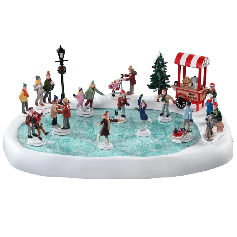 Lemax Vail Village Sights & Sounds: Village Skating Pond with Sound, Set of 18 #94048