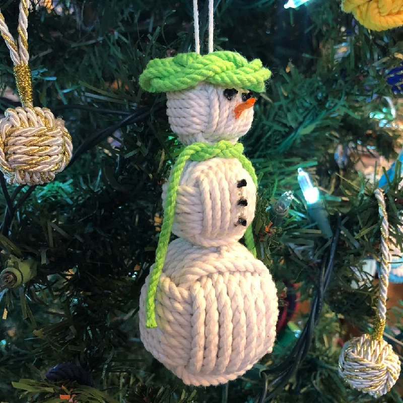 Lime Green Cap Nautical Snowman Hand Woven Monkey Knots for your tree