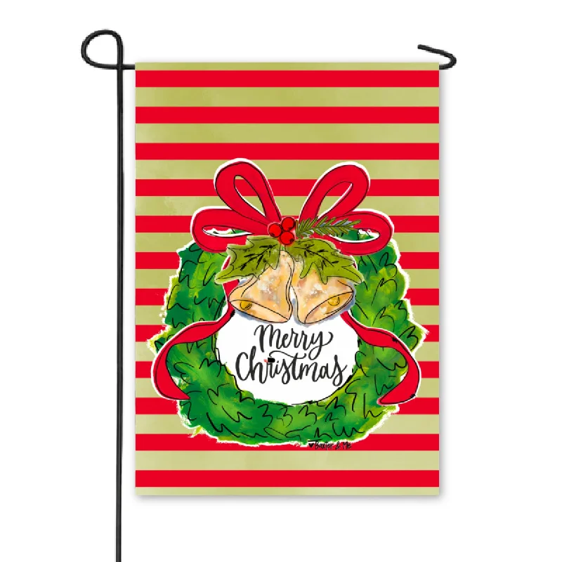 Merry Christmas Bells Wreath Garden Flag