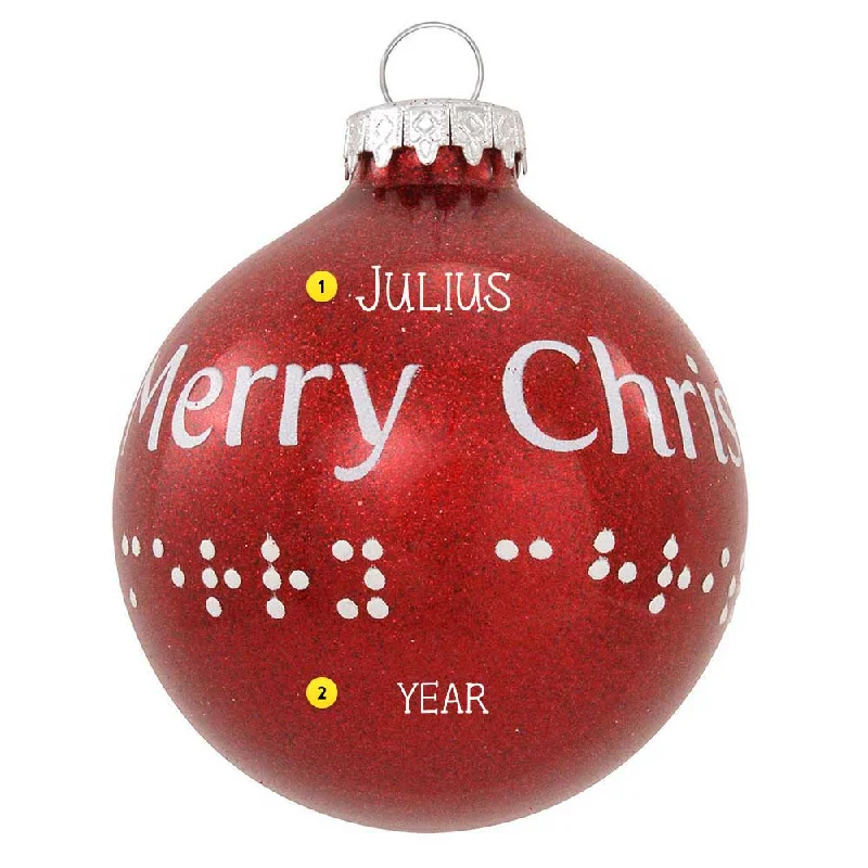 Personalized Merry Christmas Braille Ornament