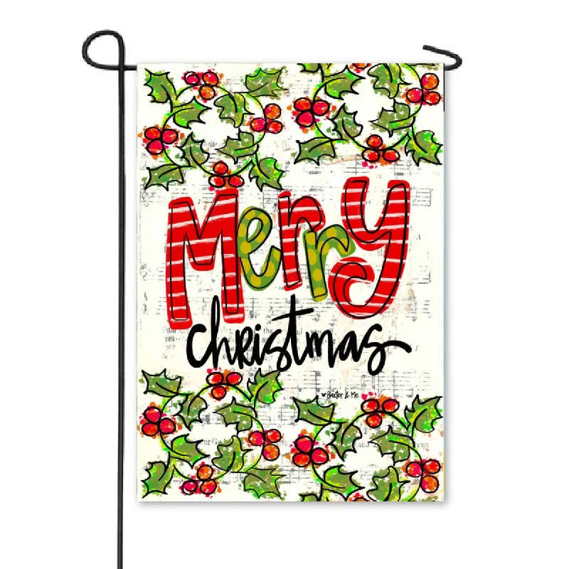 Merry Christmas Holly Berries Garden Flag