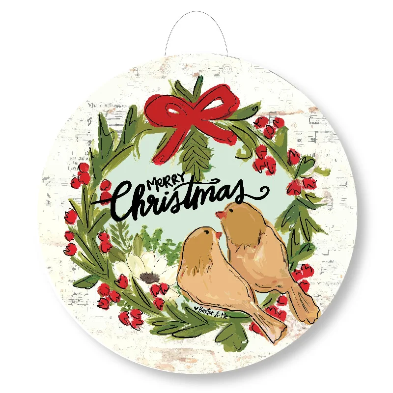 Merry Christmas Yellow Birds Door Hanger