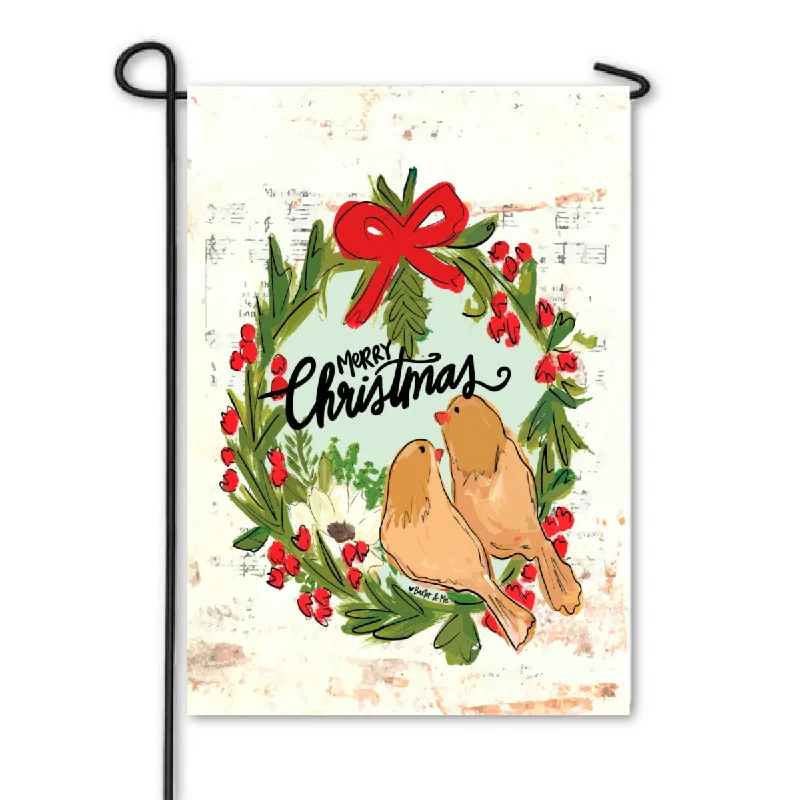 Merry Christmas Yellow Birds Garden Flag