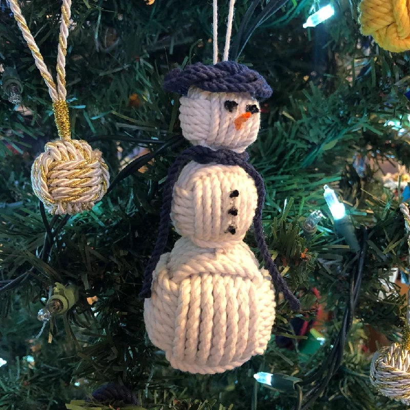 Navy Blue Cap Nautical Snowman Hand Woven Monkey Knots for your tree