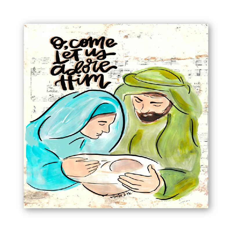 O come Let Us Adore Him Nativity Wrapped Canvas