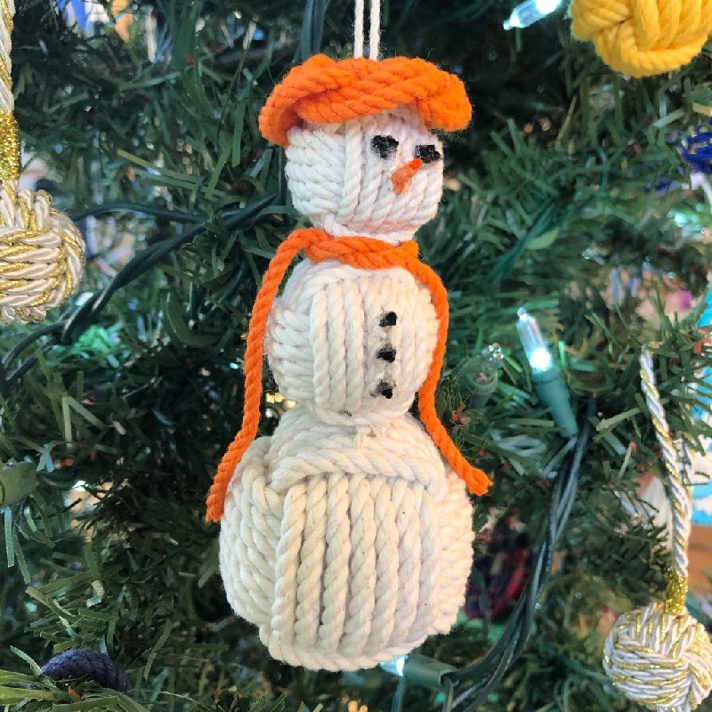 Orange Cap Nautical Snowman Hand Woven Monkey Knots for your tree