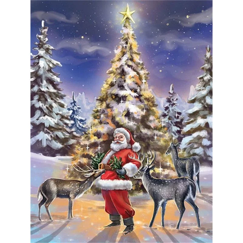 Paint By Number Santa With Reindeer By Christmas Tree