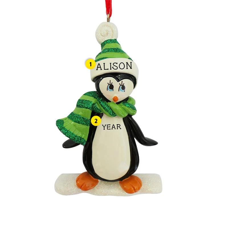 Personalized Penguin on Ice Ornament