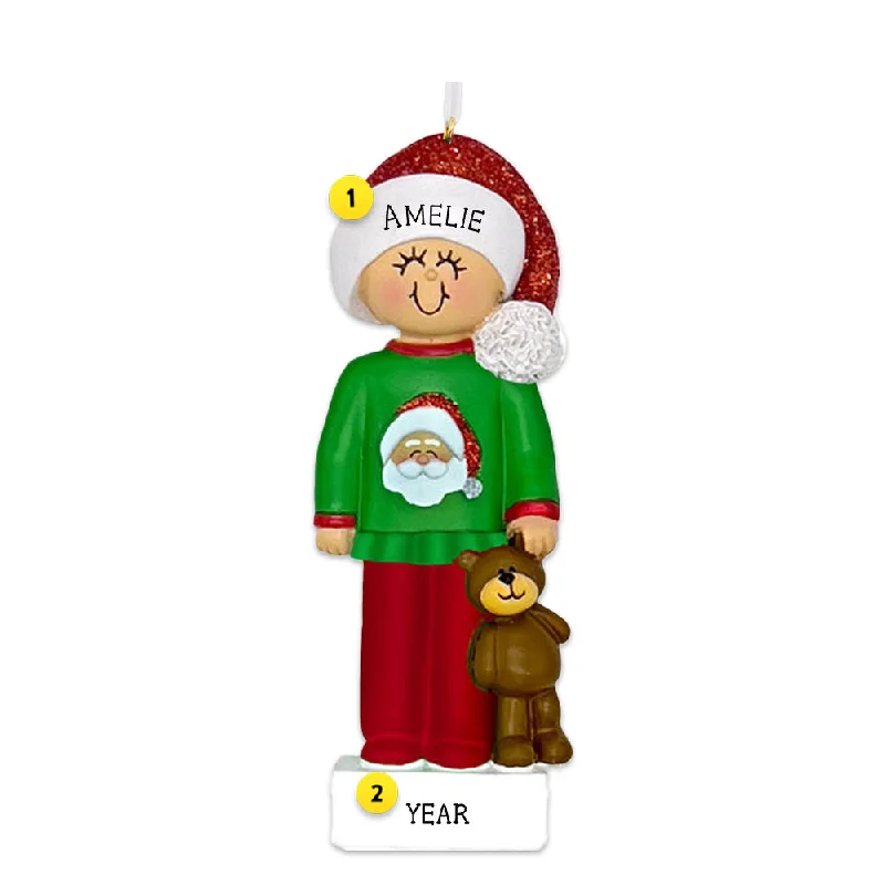 Personalized Child in Christmas Pajamas Ornament - Female