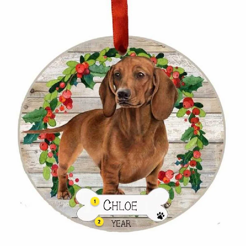 Personalized Dachshund Ornament - Red, Fullbody