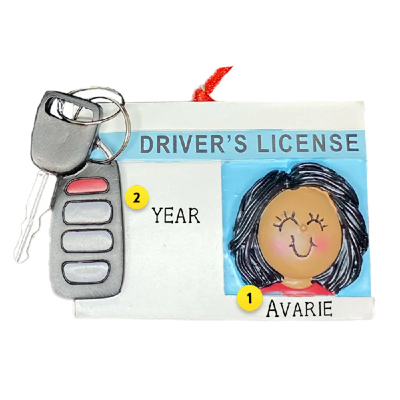 Personalized Driver's License with Key Fob Ornament - Female, African American