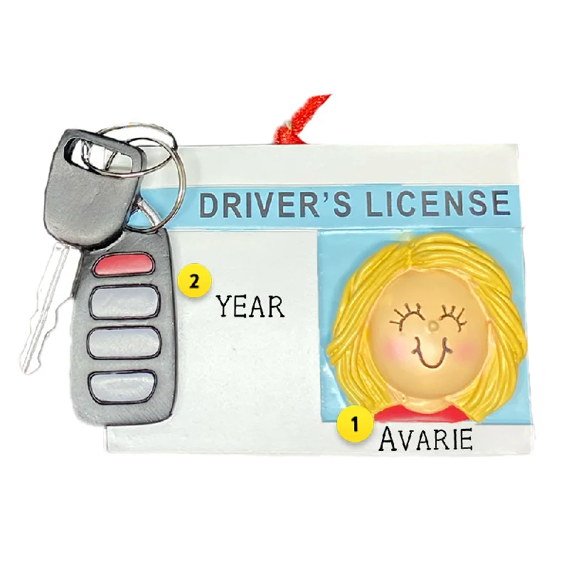 Personalized Driver's License with Key Fob Ornament - Female, Blonde Hair