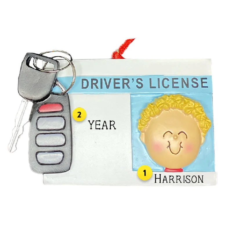 Personalized Driver's License with Key Fob Ornament - Male, Blonde