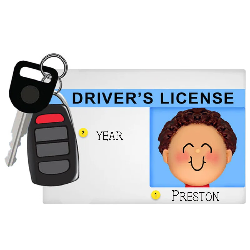 Personalized Driver's License with Key Fob Ornament - Male, Brown Hair