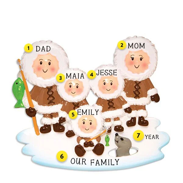 Personalized Eskimo Family of 5 Ornament