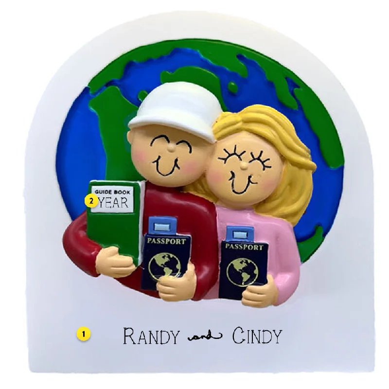 Personalized Traveler Couple Ornament - Male and Blonde Female