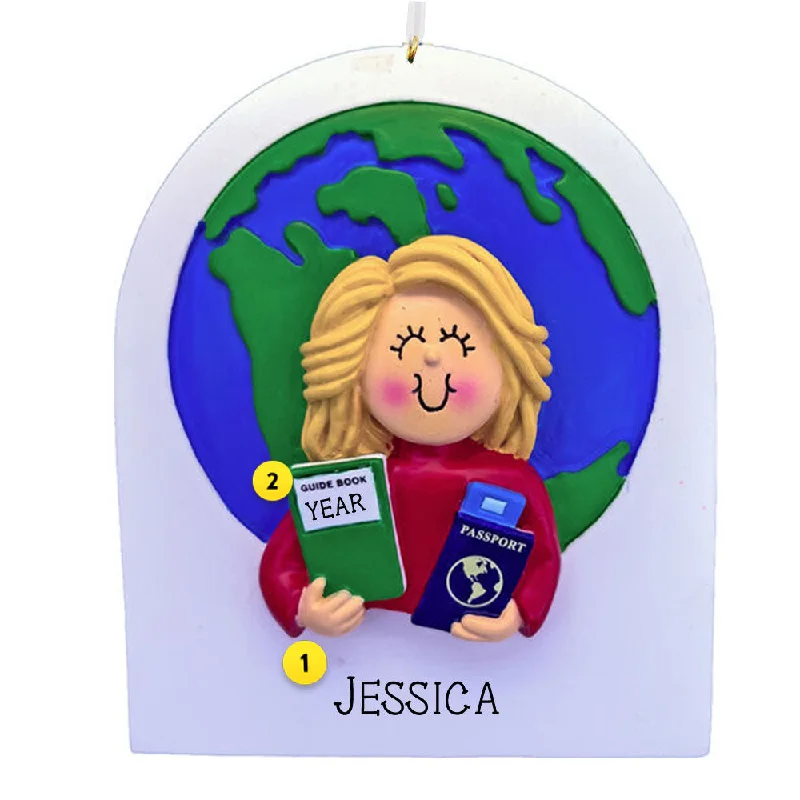 Personalized Traveler Ornament - Female, Blonde