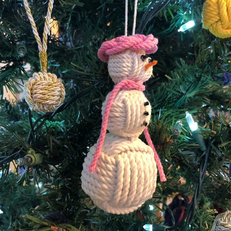 Pink Cap Nautical Snowman Hand Woven Monkey Knots for your tree