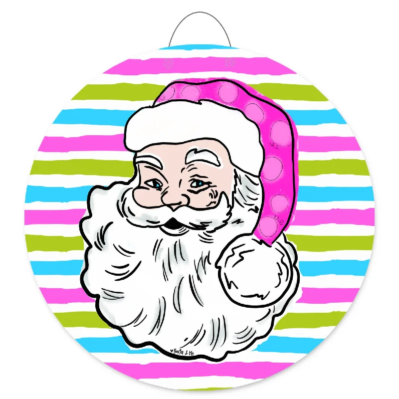 Pink Jolly Santa Door Hanger