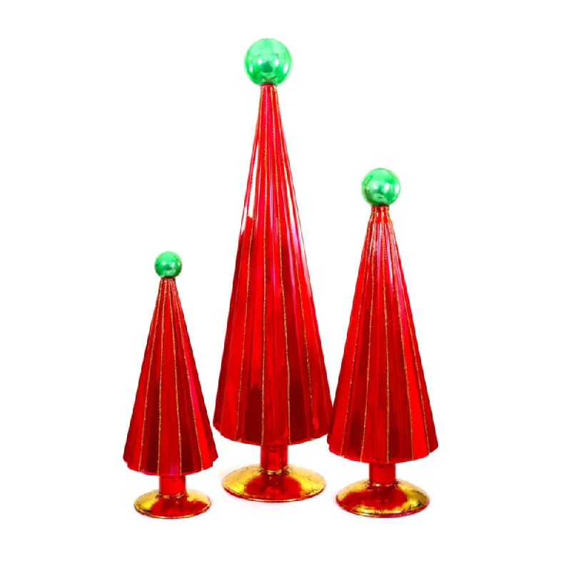 Pleated Glass Trees in Red / Green (Set of 3)