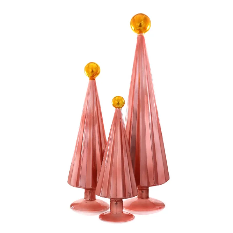 Pleated Glass Trees in Rose / Gold (Set of 3)