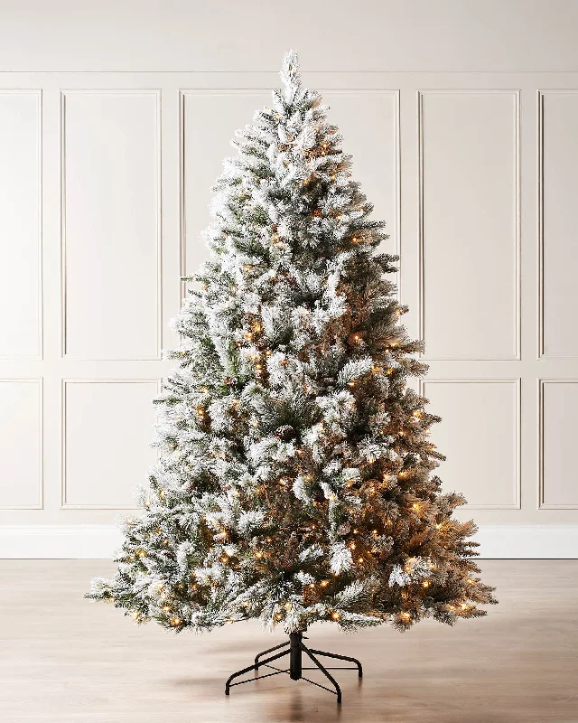 Pre-Lit Snow Flocked Mixed Pine Christmas Tree, 6 ft