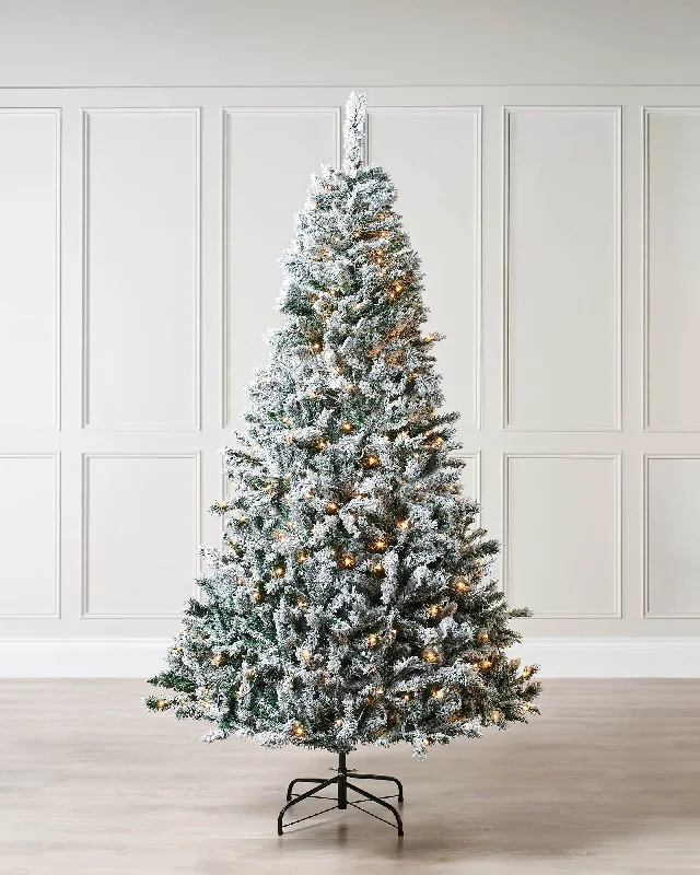 Pre-Lit Snow Flocked Mixed Pine Christmas Tree, 6 ft