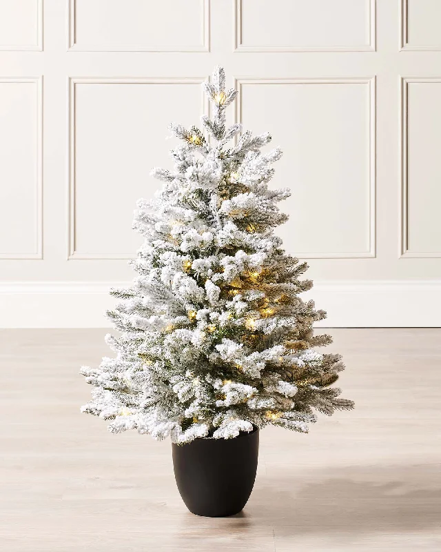 Pre-Lit Snow Flocked Potted Christmas Tree, 3 ft