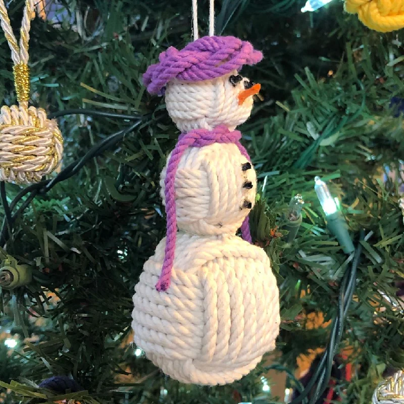 Purple Cap Nautical Snowman Hand Woven Monkey Knots for your tree