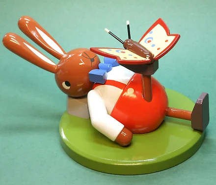 Rabbit with Butterfly Wooden Figurine by Werkstatten Leichsenring