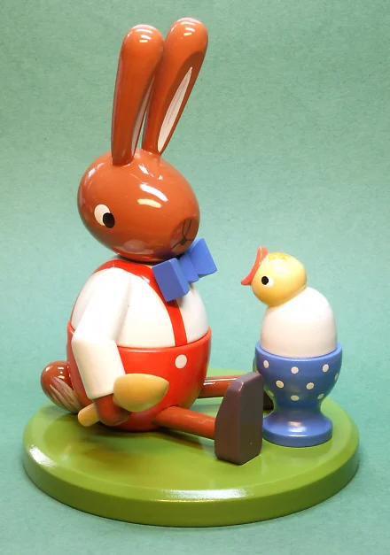 Rabbit with Chick in Egg Wooden Figurine by Werkstatten Leichsenring