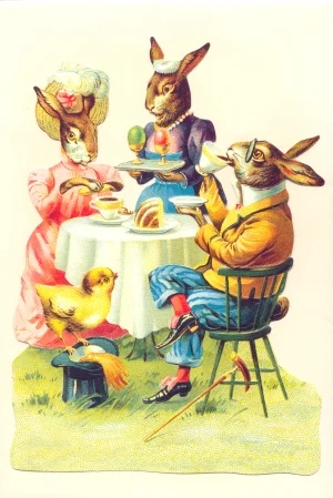 Rabbit Tea Party Victorian Standup Card by Ernst Freihoff Papierwaren