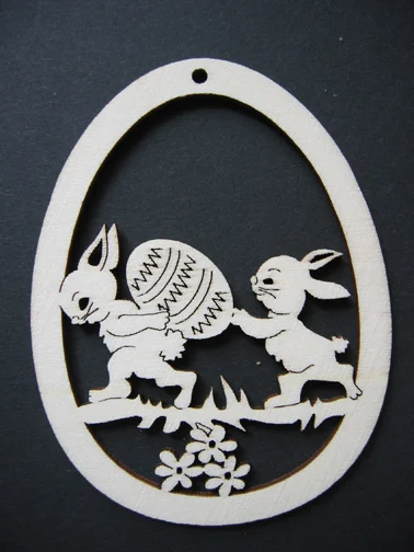 Rabbits Carrying Egg Wood Ornament by Wandera GmbH