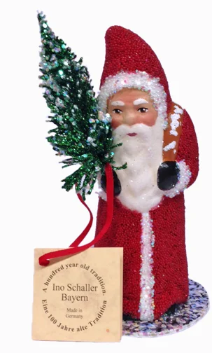 Red Beaded Small Santa Paper Mache Candy Container by Ino Schaller