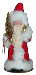 Red Beaded with White Fur Santa Paper Mache Candy Container by Ino Schaller