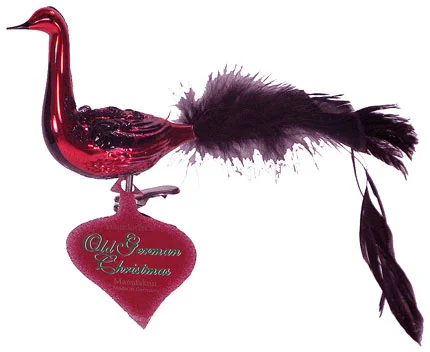 Red Bird with Black Trim and Rhinestones Ornament by Old German Christmas