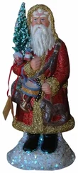 Red Coat Santa with Drum Paper Mache Candy Container by Ino Schaller