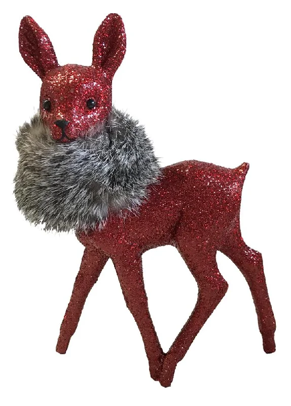 Deer, red glittered with fur boa, Plastic Figure by Ino Schaller