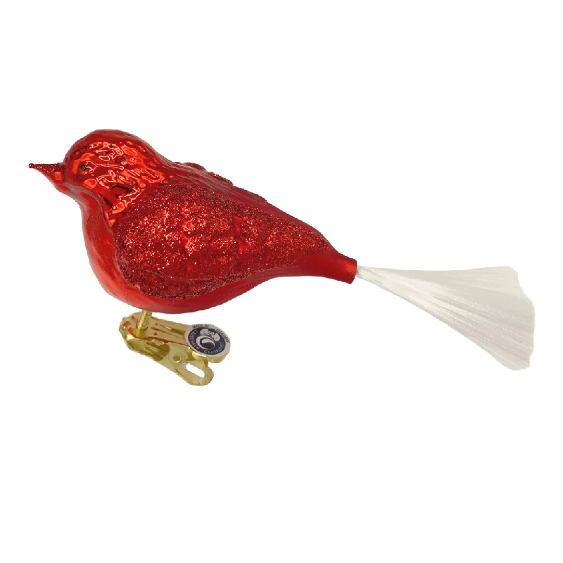 Chubby Bird with spun glass tail, red by Glas Bartholmes